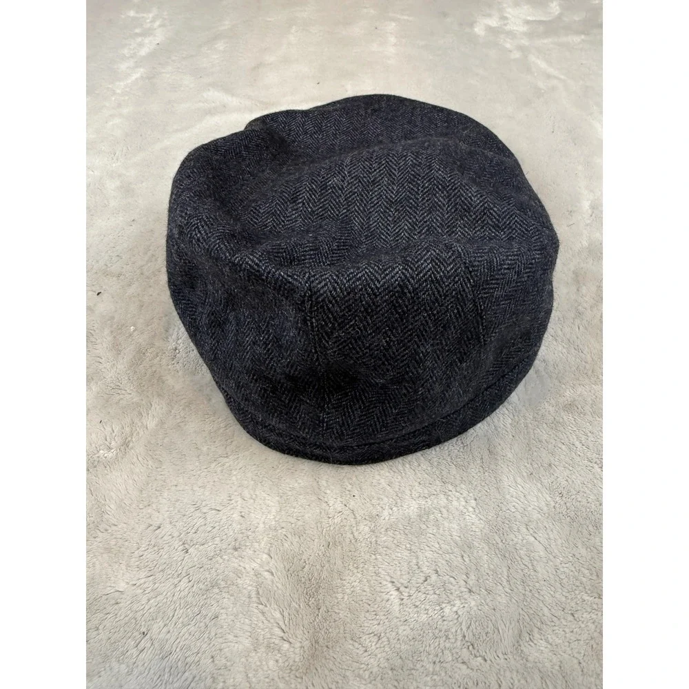Barbour Barlow Flat Cap‎ Mens XL Navy Blue Herringbone Wool Blend MHA0483NY15